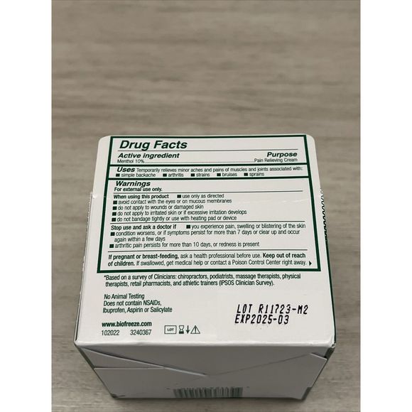 Biofreeze Cool the Pain Soothing Pain Relief Cream Jar 3 oz Factory Sealed - Picture 4 of 6